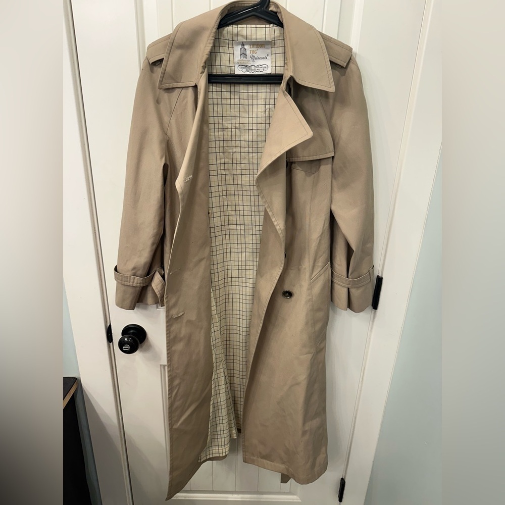 Vtg London Fog Beige Double-Breasted Trench Coat sz 12P - Picture 5 of 6
